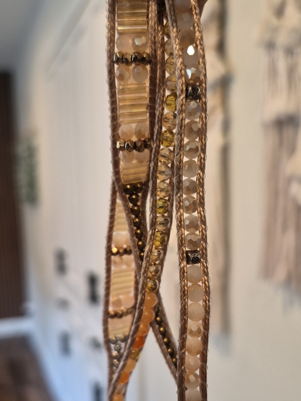 Liv Thai Bohemian Gold & Tan Hues Faceted Bead Adjustable Length Wrap Bracelet - Picture 9 of 13
